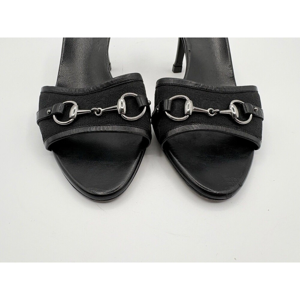 Gucci Black Leather Mules Canvas GG Logo Silver Horsebit Heels Y2K Size EU 35.5 - Picture 6 of 14